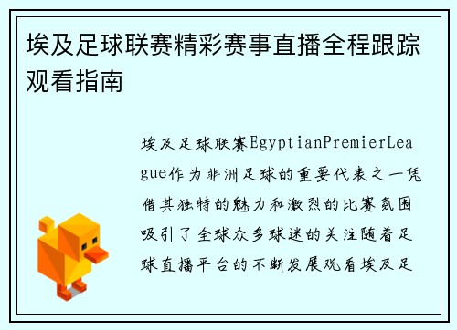 埃及足球联赛精彩赛事直播全程跟踪观看指南